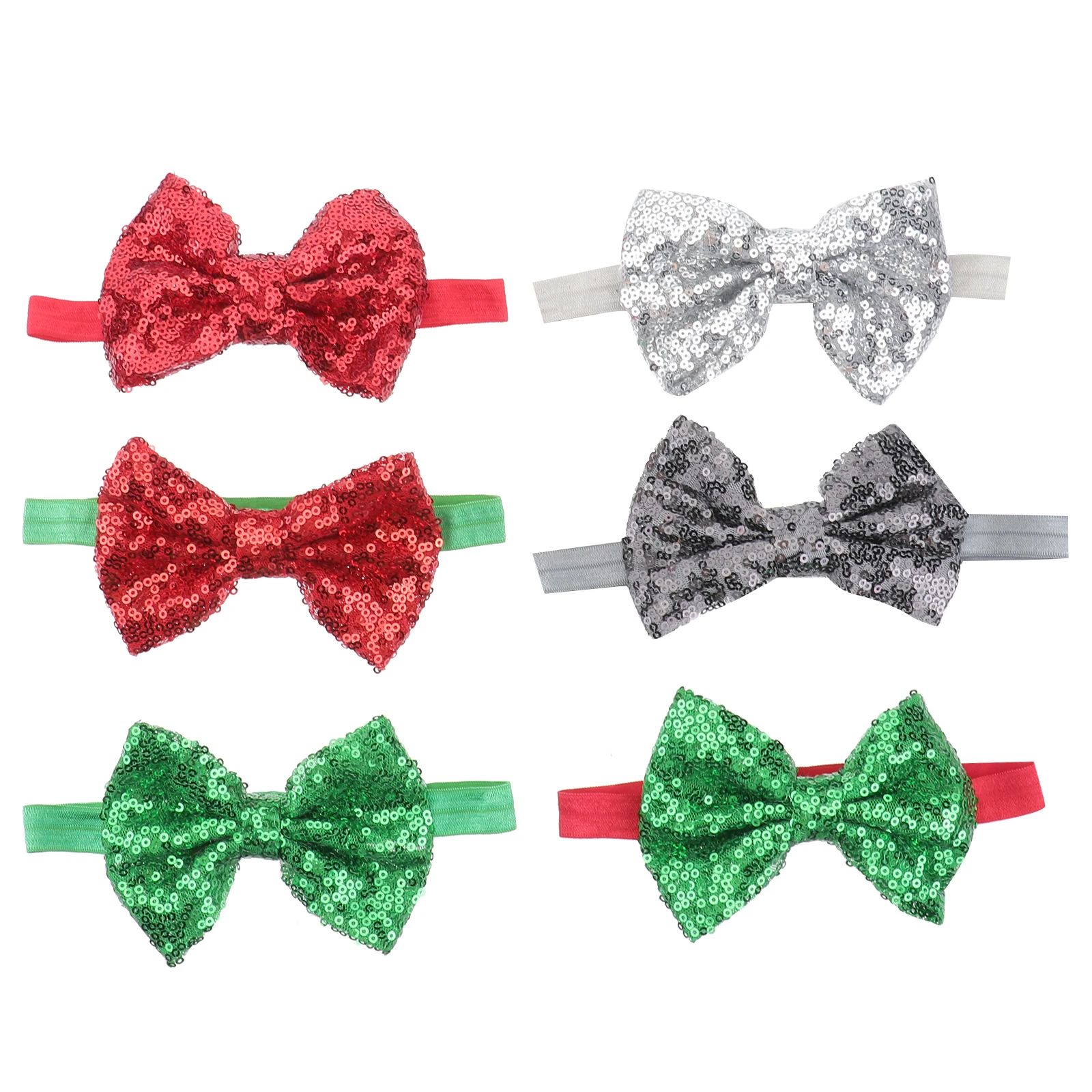 

6pcs Sequin Bowknot Headbands Girls Pink Christmas Kids Headdress Hair Accessories Durable Comfort Festive Baby Photos
