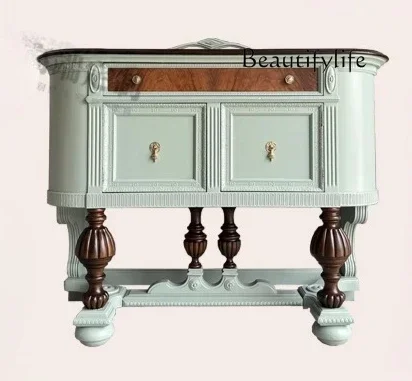 

French decorative small apartment living room solid wood carving lace cabinet American retro style foyer storage cabinet