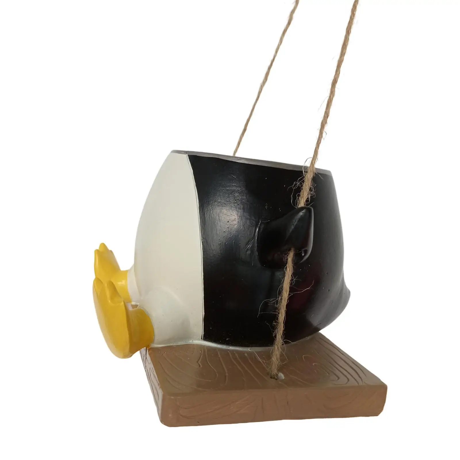 Swinging Penguin Plant Pot Resin Hanging Flower Pot for Balcony Office Patio