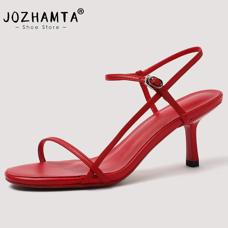 JOZHAMTA Size 34-43 Women Sandals Real Leather High Heels Summer Shoes For Women Rome Buckle Strap Sandalias Elegant Party