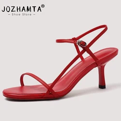 JOZHAMTA Size 34-43 Women Sandals Real Leather High Heels Summer Shoes For Women Rome Buckle Strap Sandalias Elegant Party