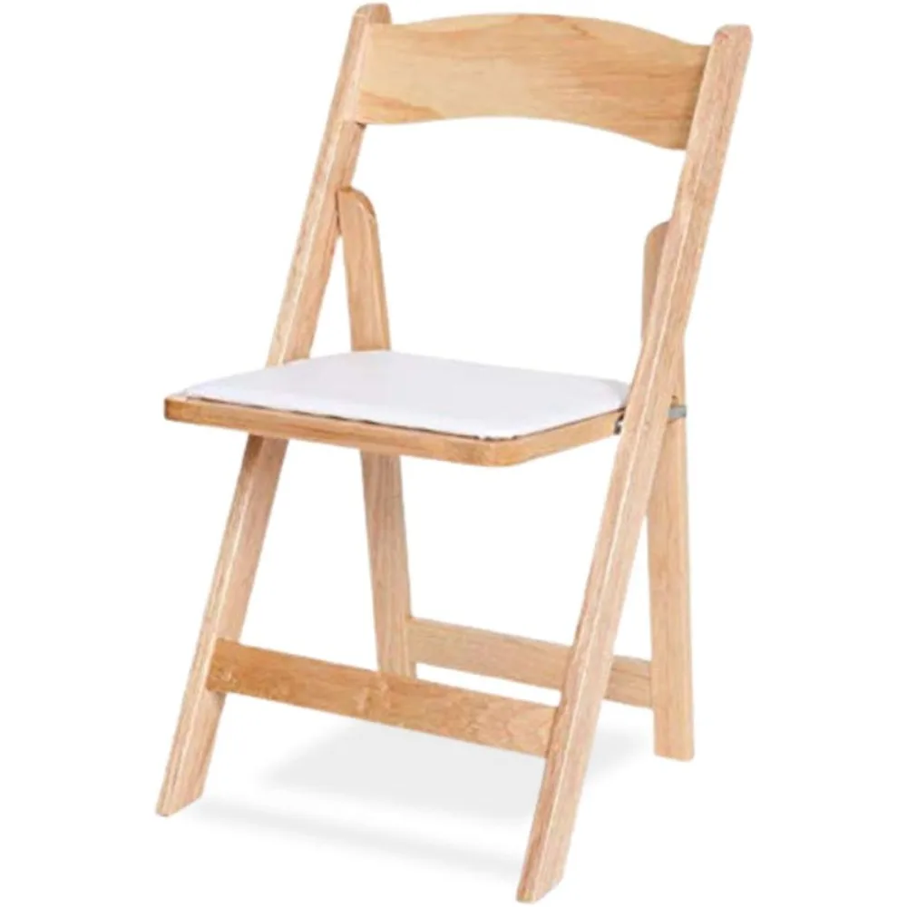 Titan Series Wood Folding Chairs - Natural Indoor/Outdoor Lightweight Chairs - Vinyl Padded for Weddings & Events - 4-Pack