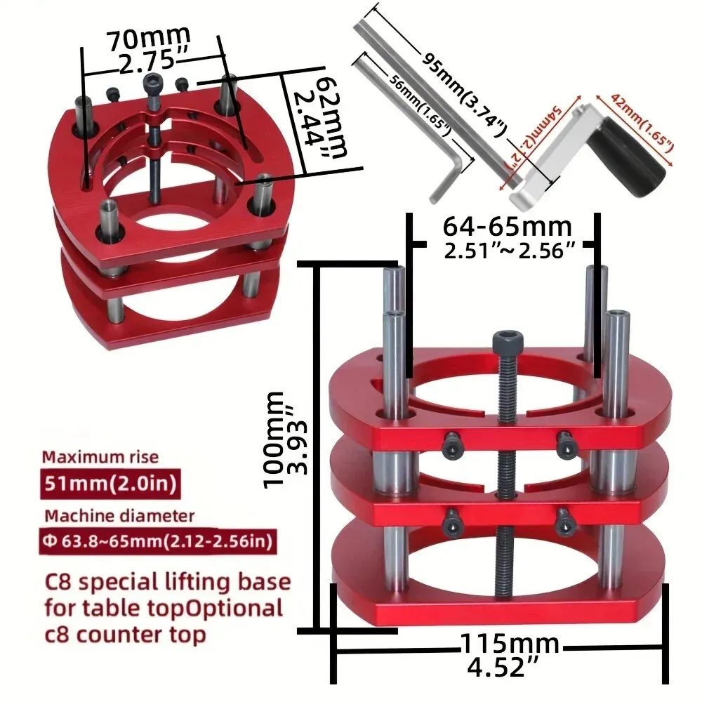 Aluminum Router Table Insert Plate Router Lift Kit for 65mm Diameter Motors Woodworking Workbench Trimmer Engraving Machine Tool