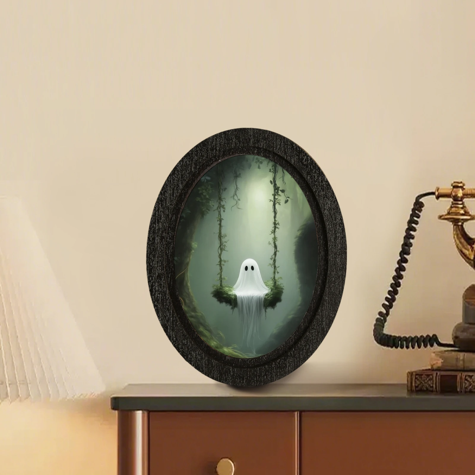 Cross - border Halloween - themed Decoration, Presenting the Element of a Ghost on a Swing in the Forest, Matched with a Retro B