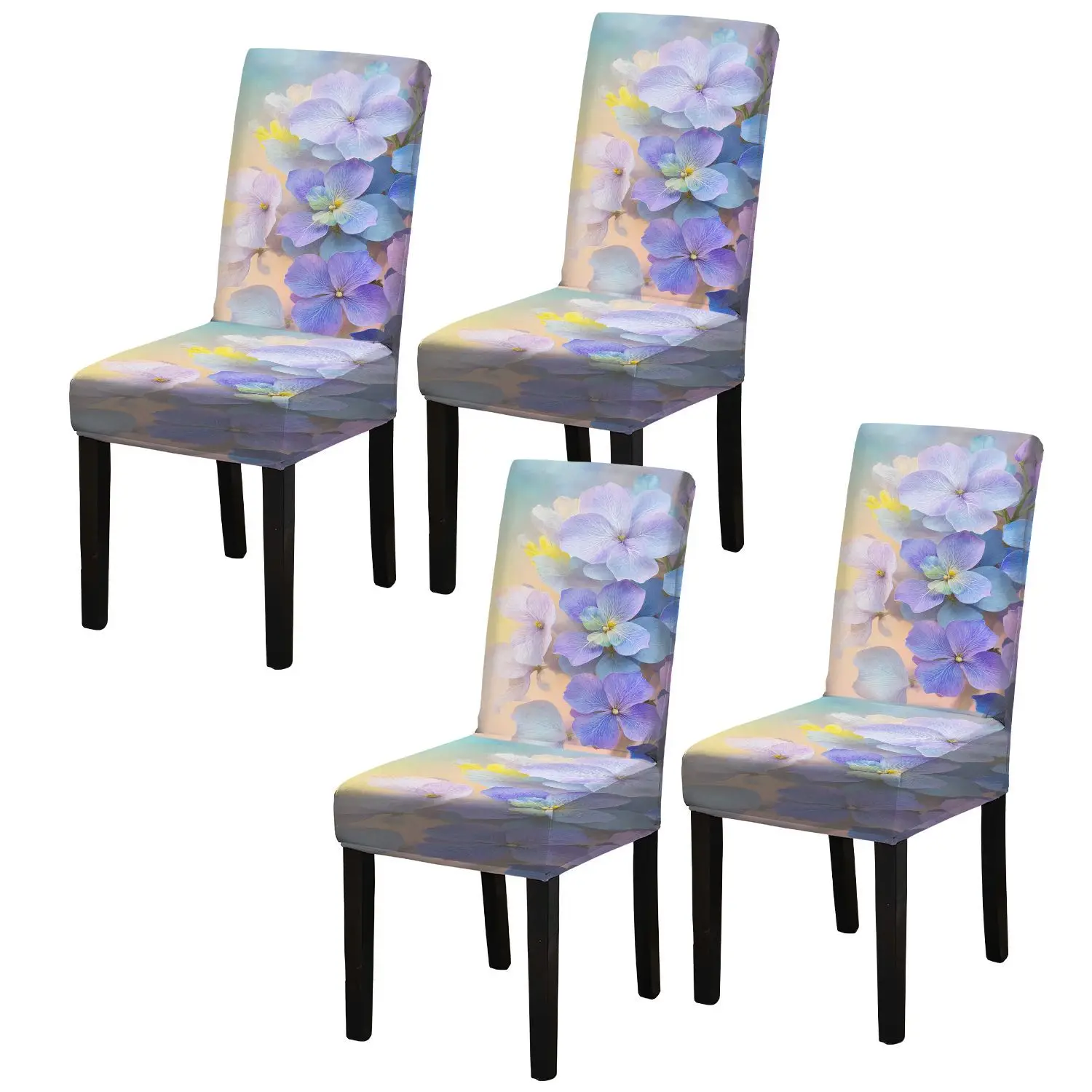 Elastic dining chair cover dream blue-purple hydrangea close-up removable, washable, home dining chair cover