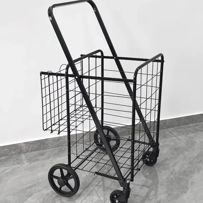 

Multifunctional Metal Rolling Trolley 50Kg Load Capacity Large Folding Shopping Basket With Wheels Sturdy Structure Easy To Move