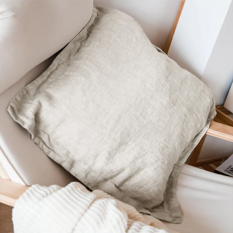 100% Pure Linen Throw Pillow Case, Solid Natural Flax Soft Cushion Cover, 40/45/50/55/60/65/70cm, Home Sofa Decorative