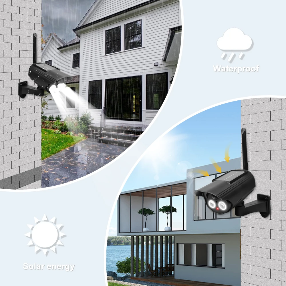 Solar Fake Camera Outdoor Waterproof Security CCTV Surveillance Simulation Dummy Camera Lighting Rotation No Wiring Required