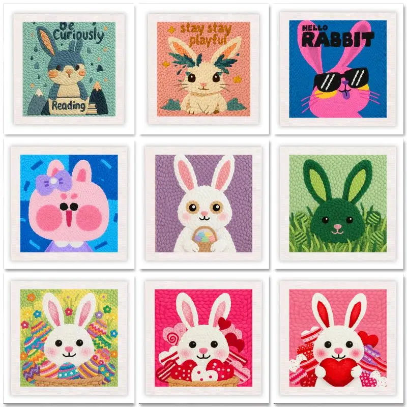 

RUOPOTY Cartoon Rabbit Punch Needle Embroidery DIY Embroidery Patterns Animal Embroidery Punch Needle Kit Wall Art Diy Gift