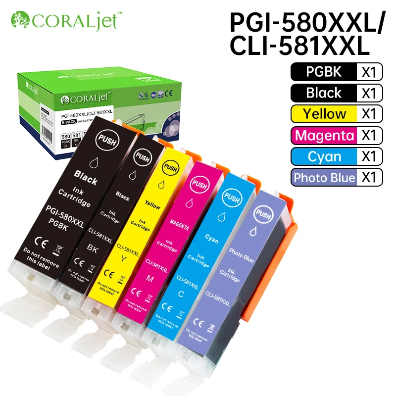 Coraljet PGI-580XXL/CLI-581XXL 580XXL 581XXL Ink Cartridge Multicolor Compatible For Canon PIXMA TS6150 TS6151 TS6250 TS6251