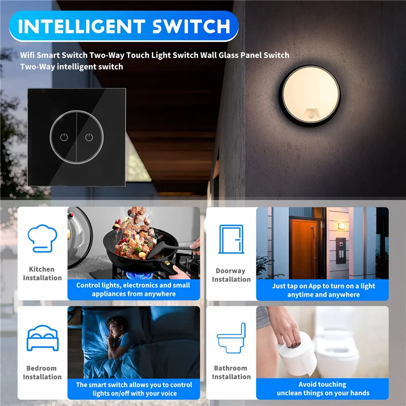 

B29C-Двухсторонний сенсорный выключатель света Tuya Smart Switch Zero Fire Версия Универсальная для европейских и национальных стандартов