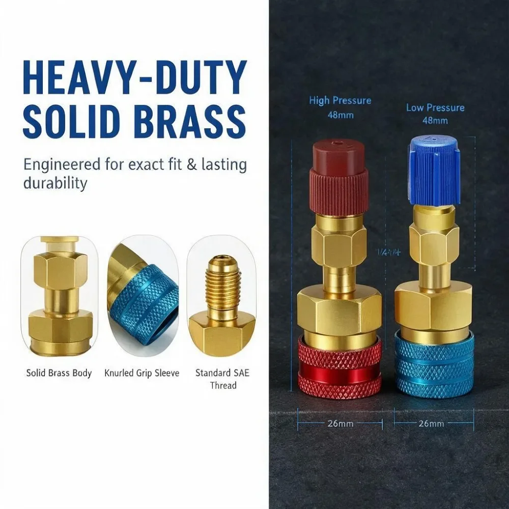 R1234yf Low High Auto Car Quick Coupler Connector Brass Adapters Car Air Conditioning Refrigerant Adjustable AC Manifold Gauge