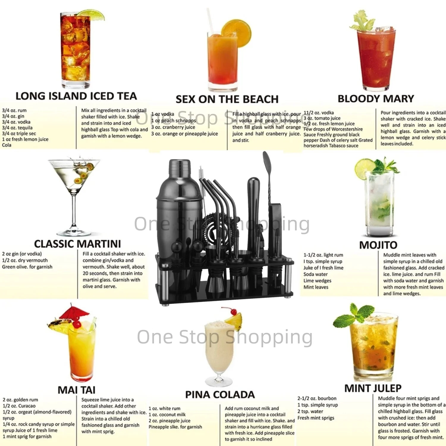 20PCS Cocktail Shaker Set Bartender Kit Bar Tool Set with Acrylic Stand Bars Set with Practical Bar Accessories for Bar Lounge