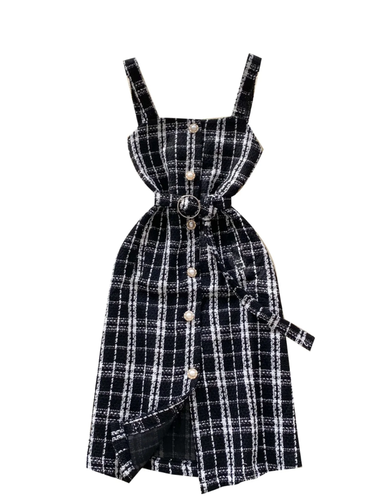 E Vestido Cruzado a Cuadros para Mujer, Corte Entallado, Falda en Línea A, Manga Larga, Estilo Casual, Fibra de Poliés...