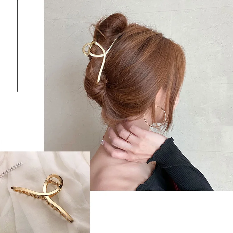 Grampos de Cabelo Geométricos Metálicos para Mulheres, Garra Grande, Grampo de Cabelo Dourado, Headband Hairpin, Acessórios para Cabelo do