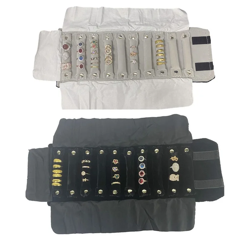 

High Quality Velvet Jewelry Small Roll Bag Grey/Black Portable Rings Storage Organizer Pouch Jewelry Props Display Pocket