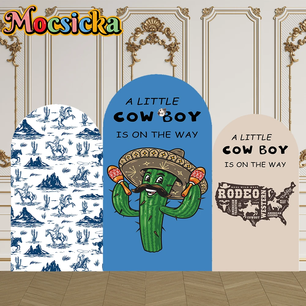 Mocsicka 2 ด้าน Arch ฝาครอบ Little CowBoy Is On The Way ตกแต่งฉากหลัง Baby Shower Arch ผนังเด็ก 1st Birthday Party
