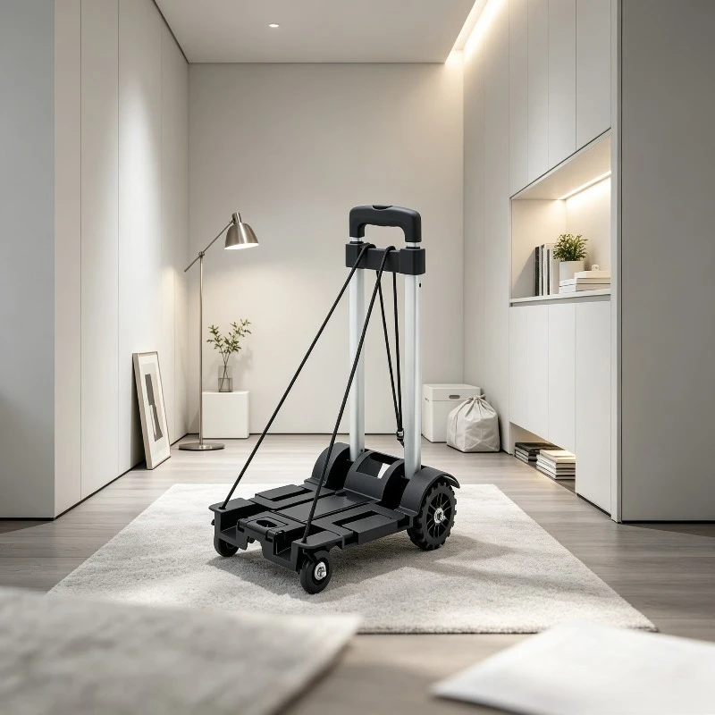 Lightweight Aluminum Folding Cart, Smooth Telescopic Hand Truck, Heavy Duty Shopping Trolley, Solid Rubber Wheel Luggage Wagon