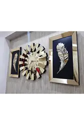 3-L Wall Clock 3D Piano Model Mirrored Plexi Turkish Figures Gold