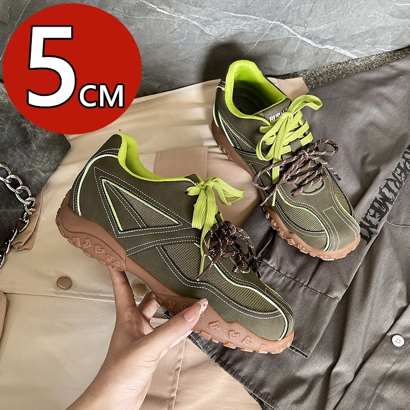 

5CM Height Increase Unisex Leather Mesh Outdoor Casual Elevator Sneakers Dual Laces Breathable Comfortable Sports for Men Women