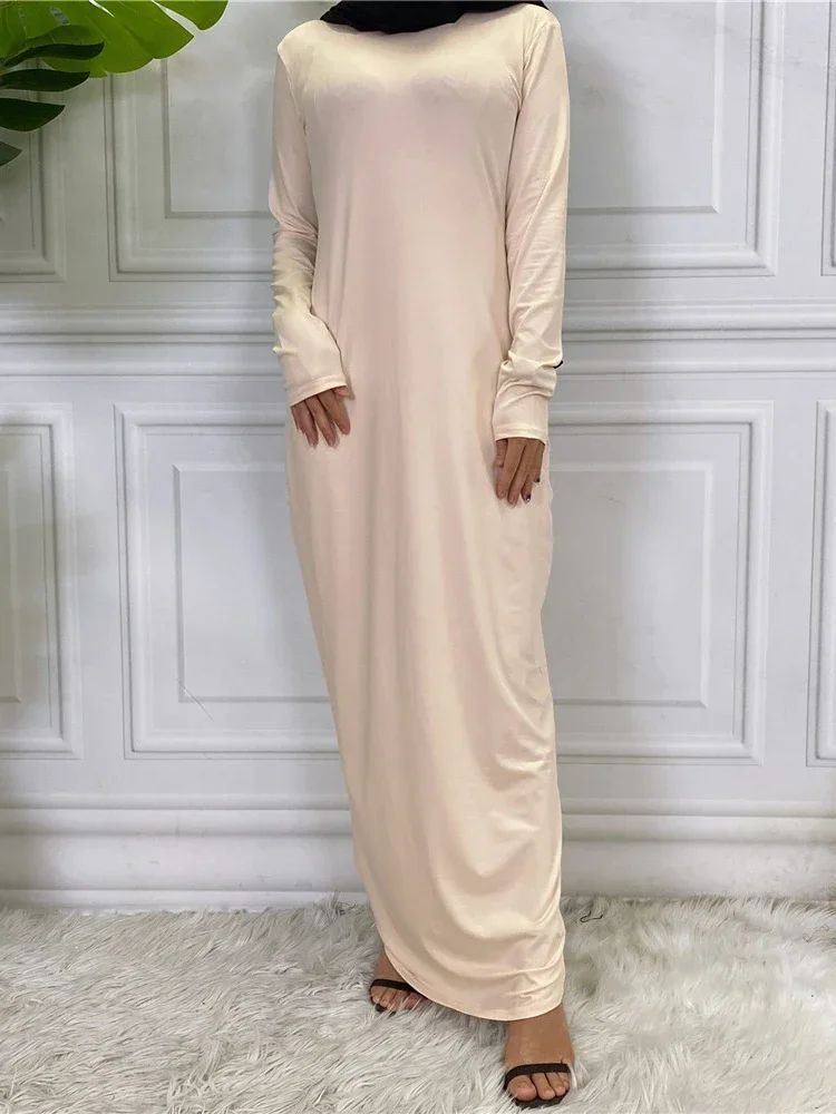 Witte Onder Abaya Jurk Modale Katoenen Lange Mouw Moslim Innerlijke Jurken Islamitische Kleding Kalkoen Effen Abaya Voor Vrouwen Dubai Gewaad