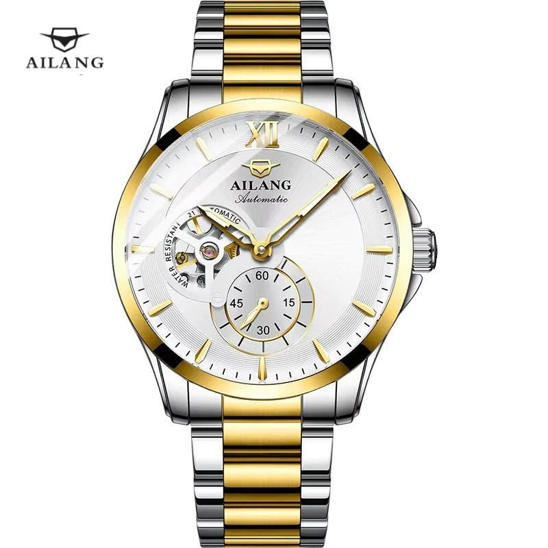 New AILANG Watches Fashion Blue Luxury Stainless Steel Mechanical Watch Waterproof Fashion Automatic Skeleton Wristwatches Top A