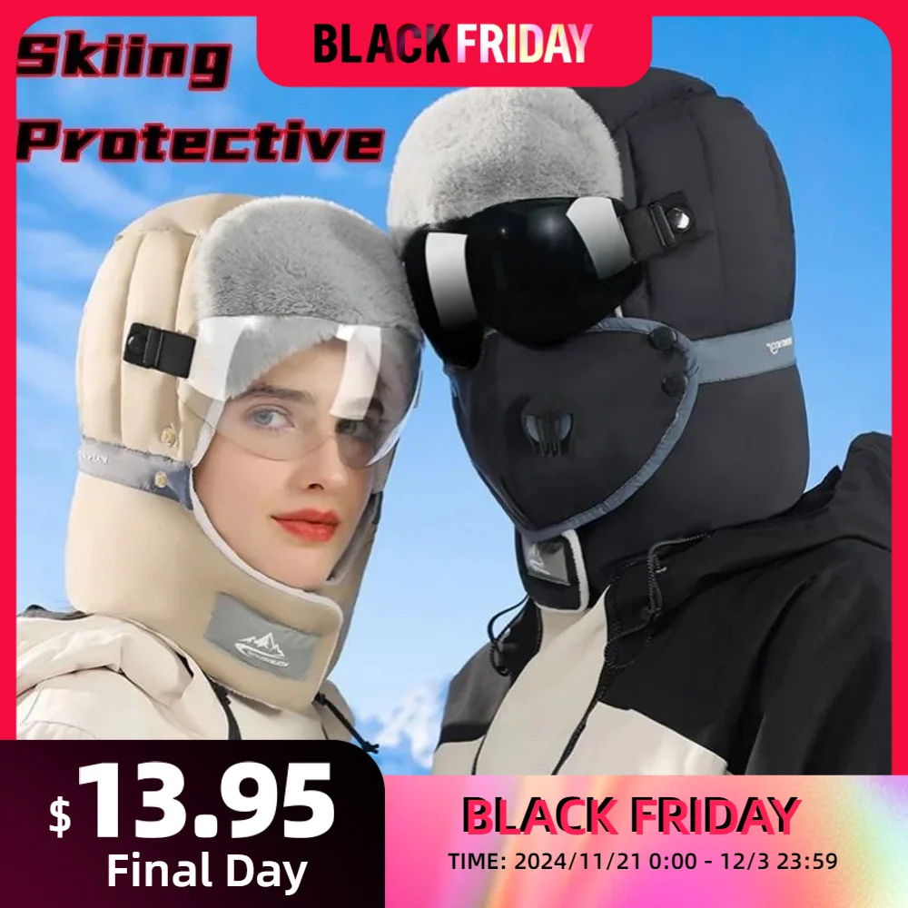 New Winter Thunderbolt Hat Men Women Outdoor Ski Padded Warm Down Hat Windproof Waterproof