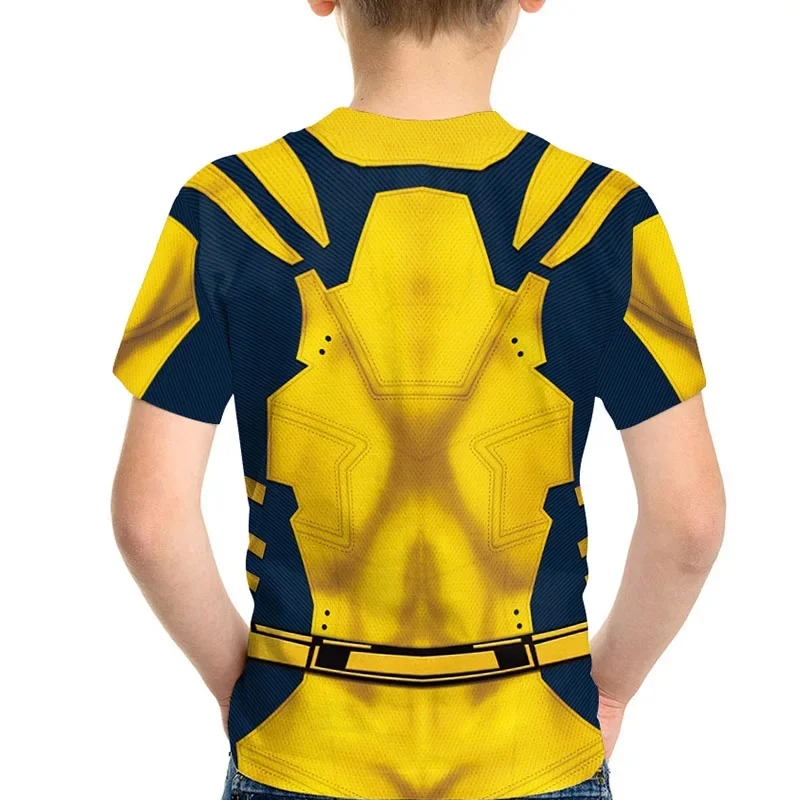 Dzieci Deadpool Wolverine Cosplay dziecięca koszulka superbohater James Howlet koszula Deadpool chłopcy impreza z okazji Halloween letnie topy