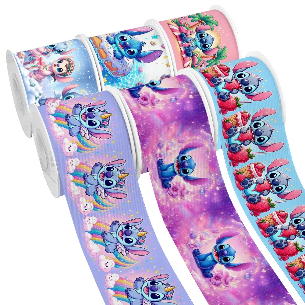 50 Yards Disney Cartoon Stitch & Lilo Pattern Design Printed Grosgrain Satin Ribbon for Gift Wrapping Hair Bow