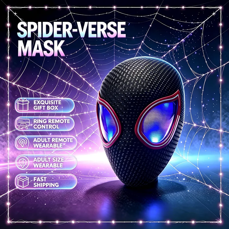 Cartoon Miles Morales 1:1 Mask With Movable Eyes Electronic Spider-Man Helmet Ring Control Cosplay Mask Toy For Birthday Gift