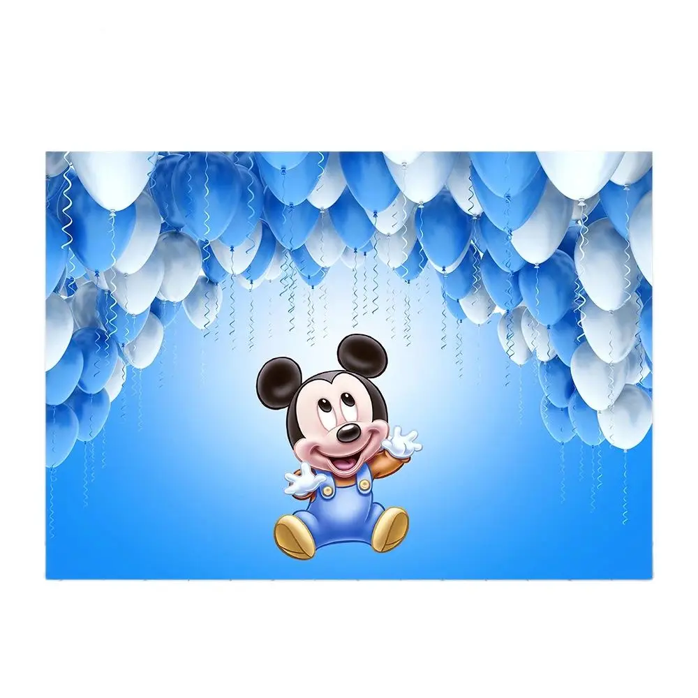 Cartoon Boys Baby Birthday background Photo backdrops Blue Mickey Mouse Party Event Cake Table Banner Party Decoration