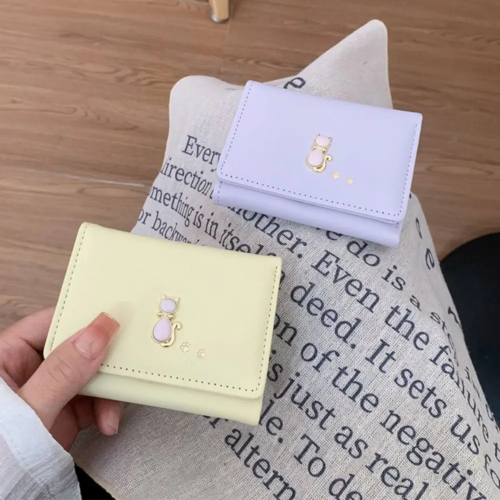 

Storage Bag Portable Cute Tri-Fold Purses Multiple Card Slot Money Bag Folding Coin Purse Cat Candy Color Card Holder Women