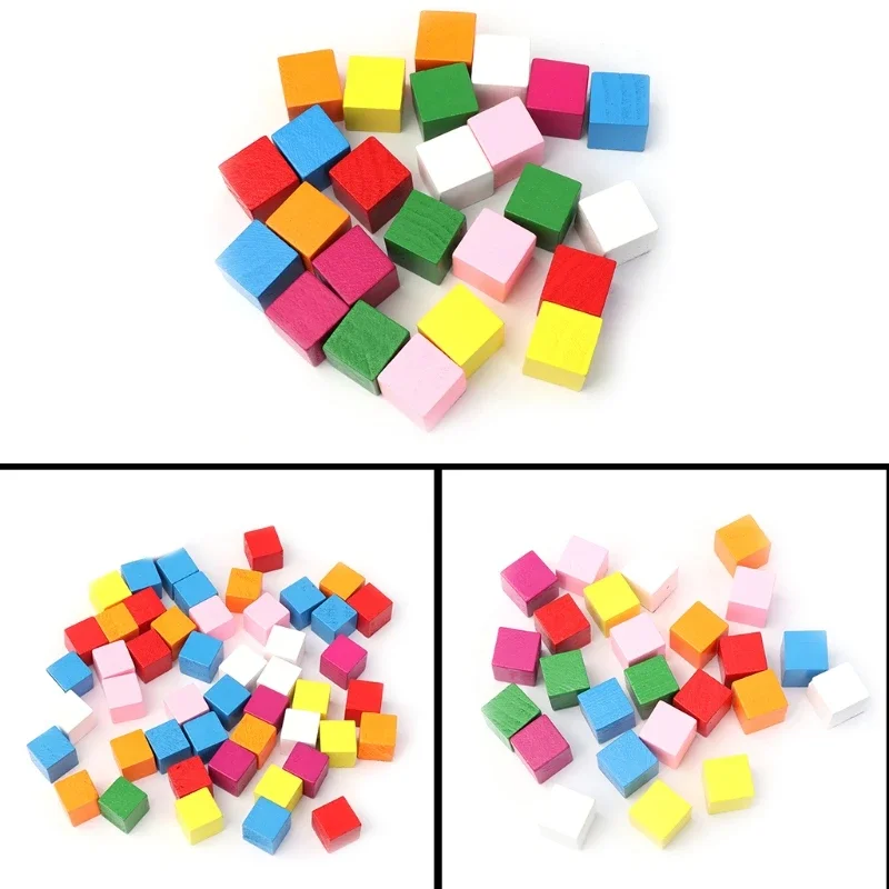 50Pcs Colourful Wooden Cubes Square Blocks Craft Decoration Embellishments DIY G5AB