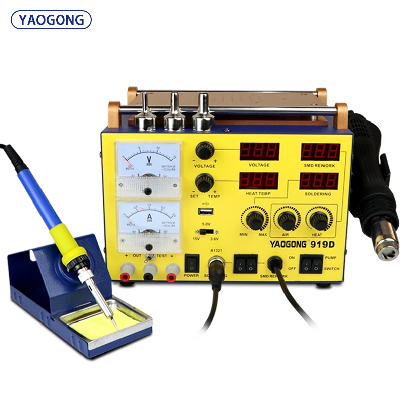 YAOGONG 919D NEW 5 IN 1 Automatic Hot Air Gun SMD Soldering  Station BGA Rework Desoldering Station for Mobile Phone Repair