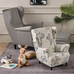 Kids Size Floral Prints Armchair Cover Girl Boy Spandex Wing Chair Cover Elastic Children Single Sofa Slipcover with King Back