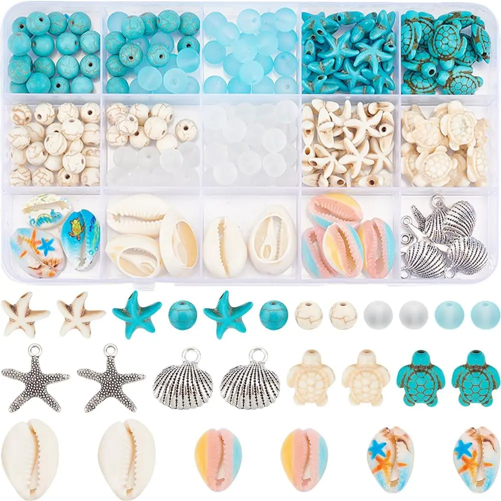 

1 Box 210Pcs Starfish Bead Turtle Beads Lucky Turquoise Beads Bulk Summer Ocean