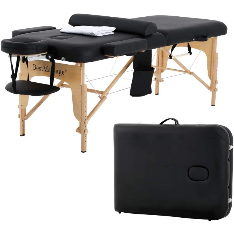 Table de massage portable en PU avec demi-étui de transport, 73 niveaux de hauteur réglables, lit de salon, lit SPA 2, en effet long