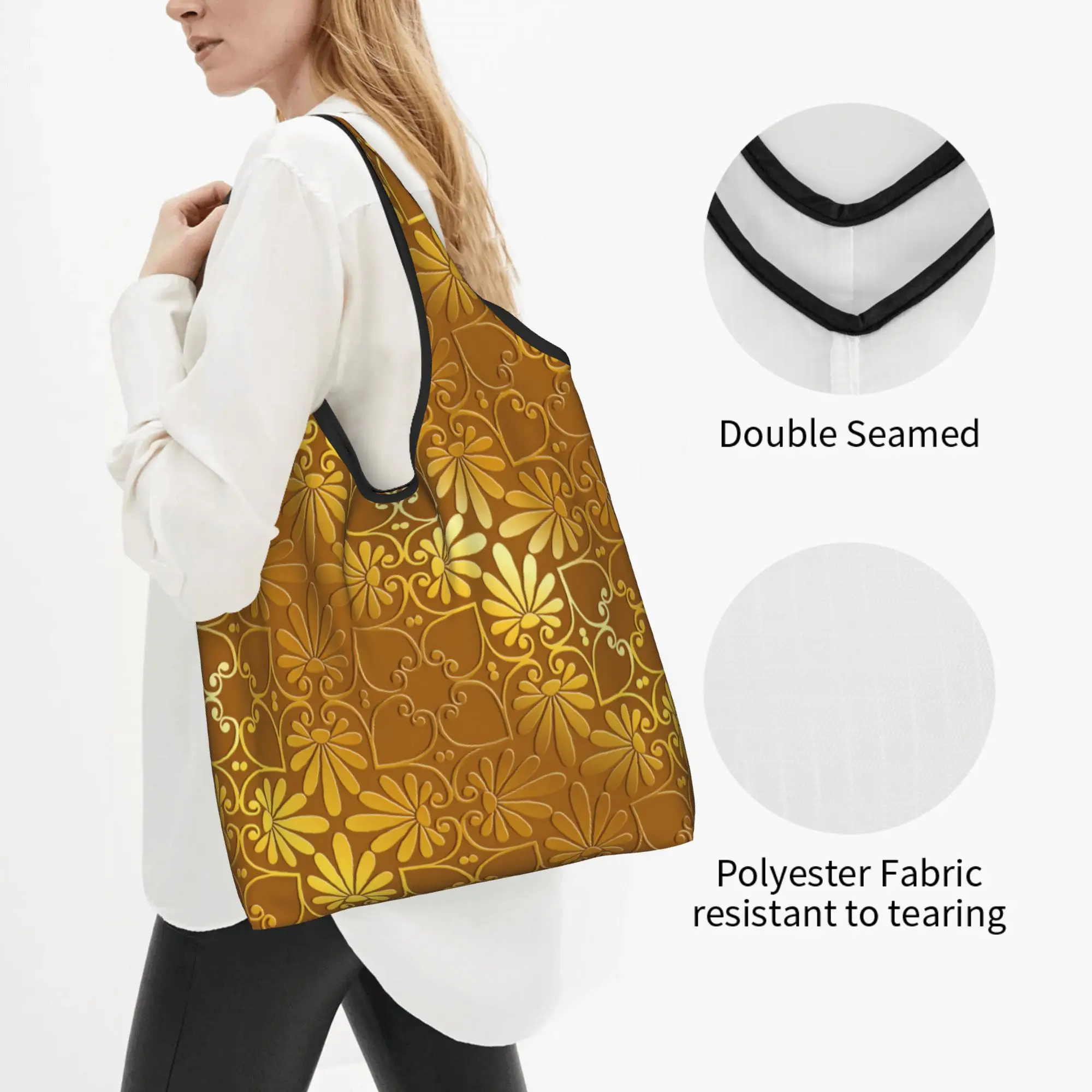 Recycling Baroque Floral Greek key Meander  Shopping Bag Women Tote Bag Portable Palmette Anthemion Grocery Shopper Bags