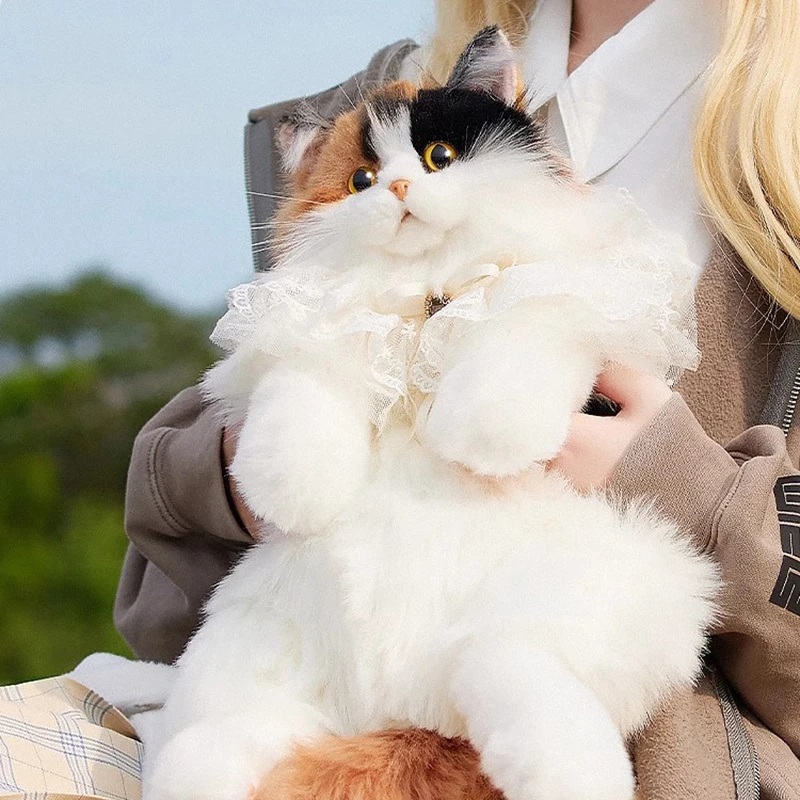 Super realista três flor gato mochila puro artesanal bonito gato de pelúcia boneca saco de compras armazenamento de viagem saco de maquiagem