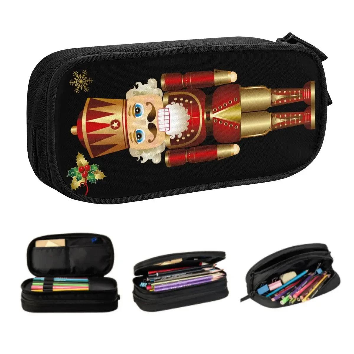 Custom Nutcracker Soldier King Pencil Cases for Girls Boys Large Storage Cartoon Christmas Nutcrackers Pen Bag Box Stationery