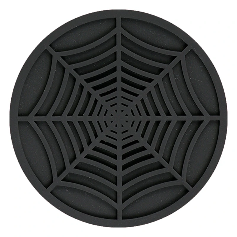 Silicone Spider Web Coasters For Drinks - 6 Pack Unique Design Spider Drink Coasters, 4Inch Black Coaster Set Durable 10Cm