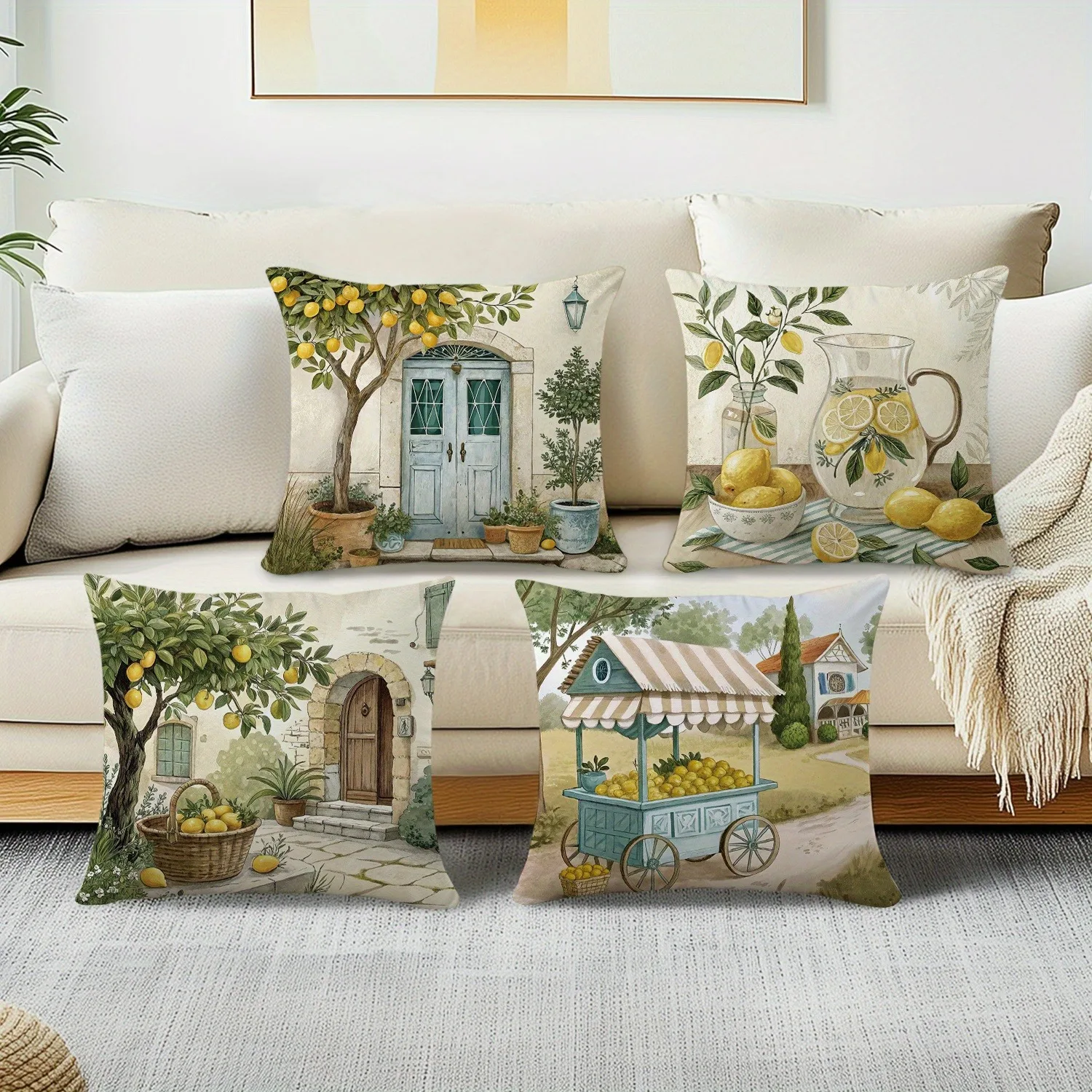 Short Plush Material Pillowcase Refreshing Lemon - Themed Pillow Covers Living Room Sofa Cushion Cover, Soft and Comfortable, Be