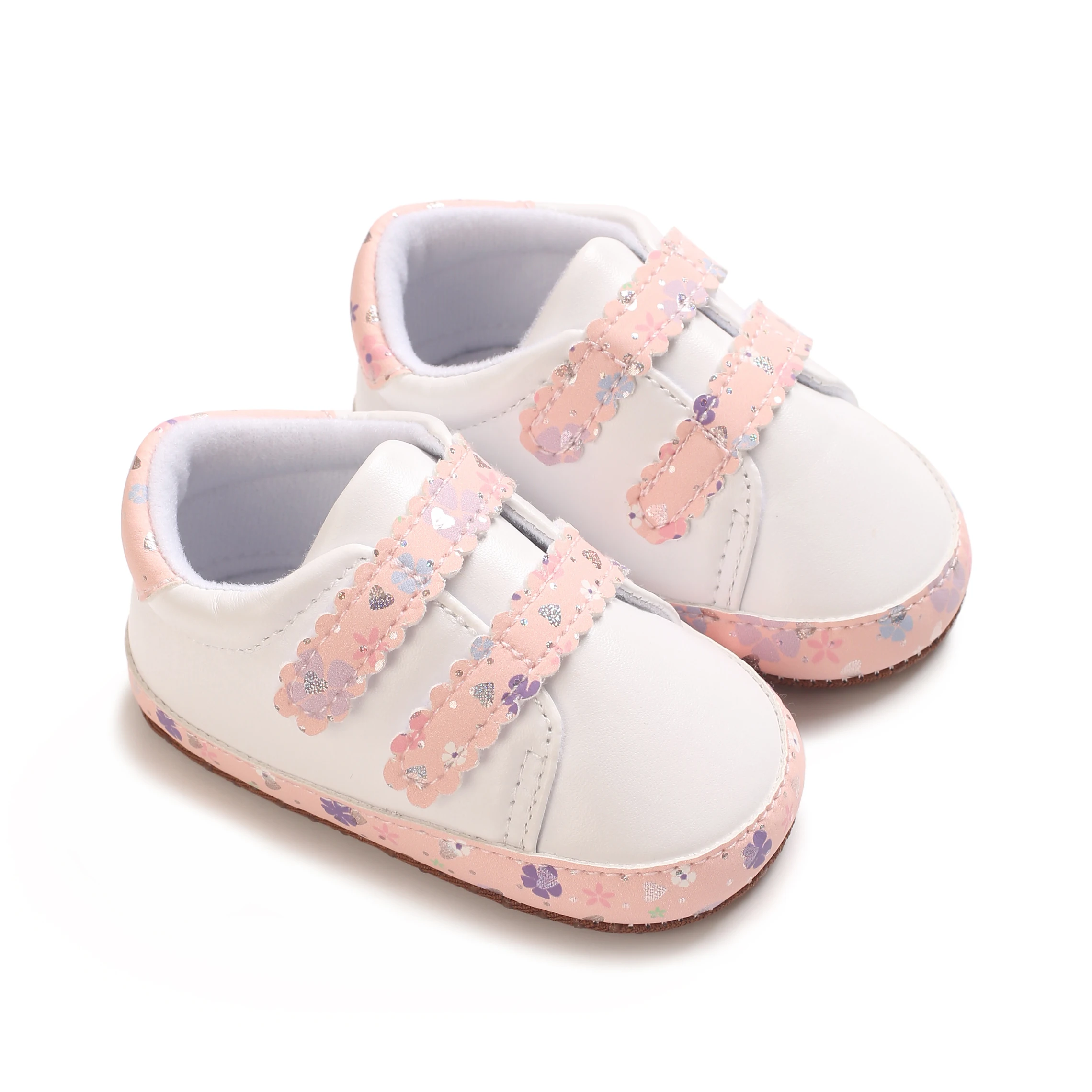 Niedliche Baby-Sneaker mit Blumendekor, weiche rutschfeste Sohle, Lauflernschuhe für Kleinkinder, doppeltes Klettverschlussband, atmungsaktiv, niedliche Babyschuhe für das Kinderbett. – Detail 13