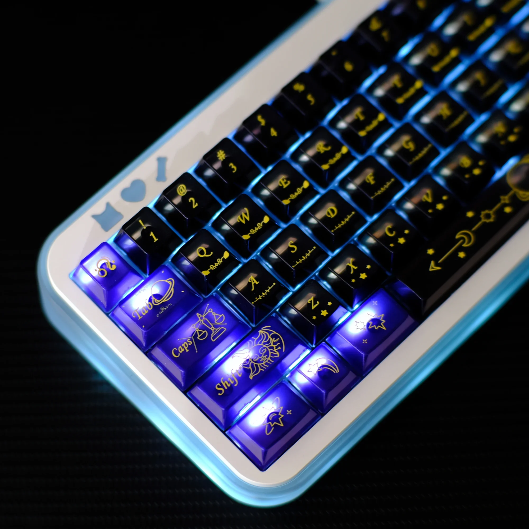 KBDiy Sparkling Stars Keycap for Mechanical Keyboard Cherry Profile Glowing Glitter Powder 140 Keys Caps for MX Switches 75% 64