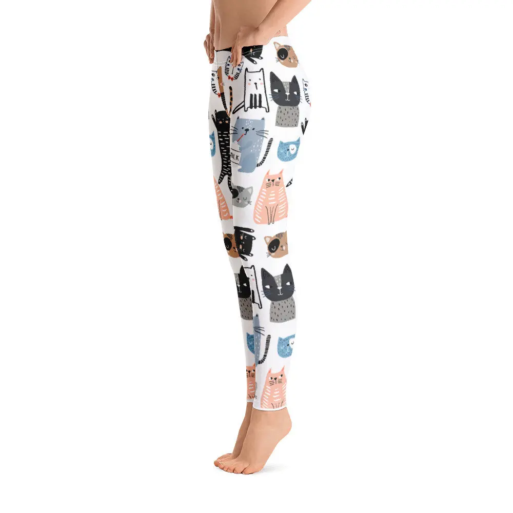 Kitten print stretch slim-fit elastic waist casual leggings for women