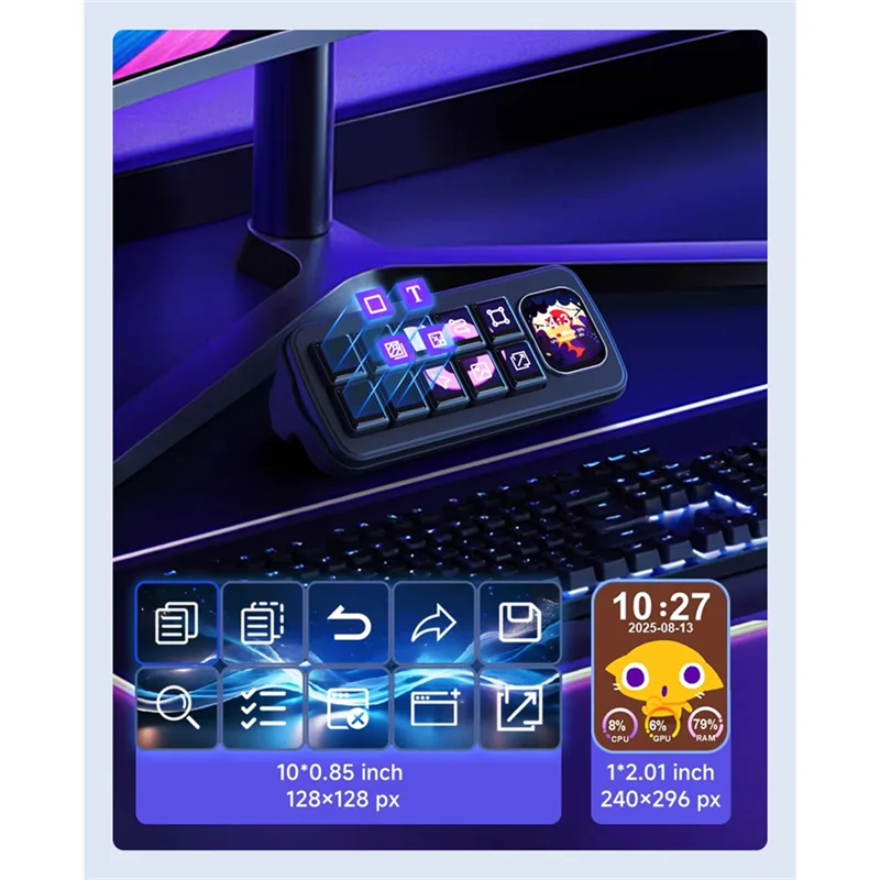 TTKK-MK10 AI لوحة التحكم الصوتي لينكس 10X0.85 بوصة شاشة LCD أ 2.01 بوصة ثانوية سوداء