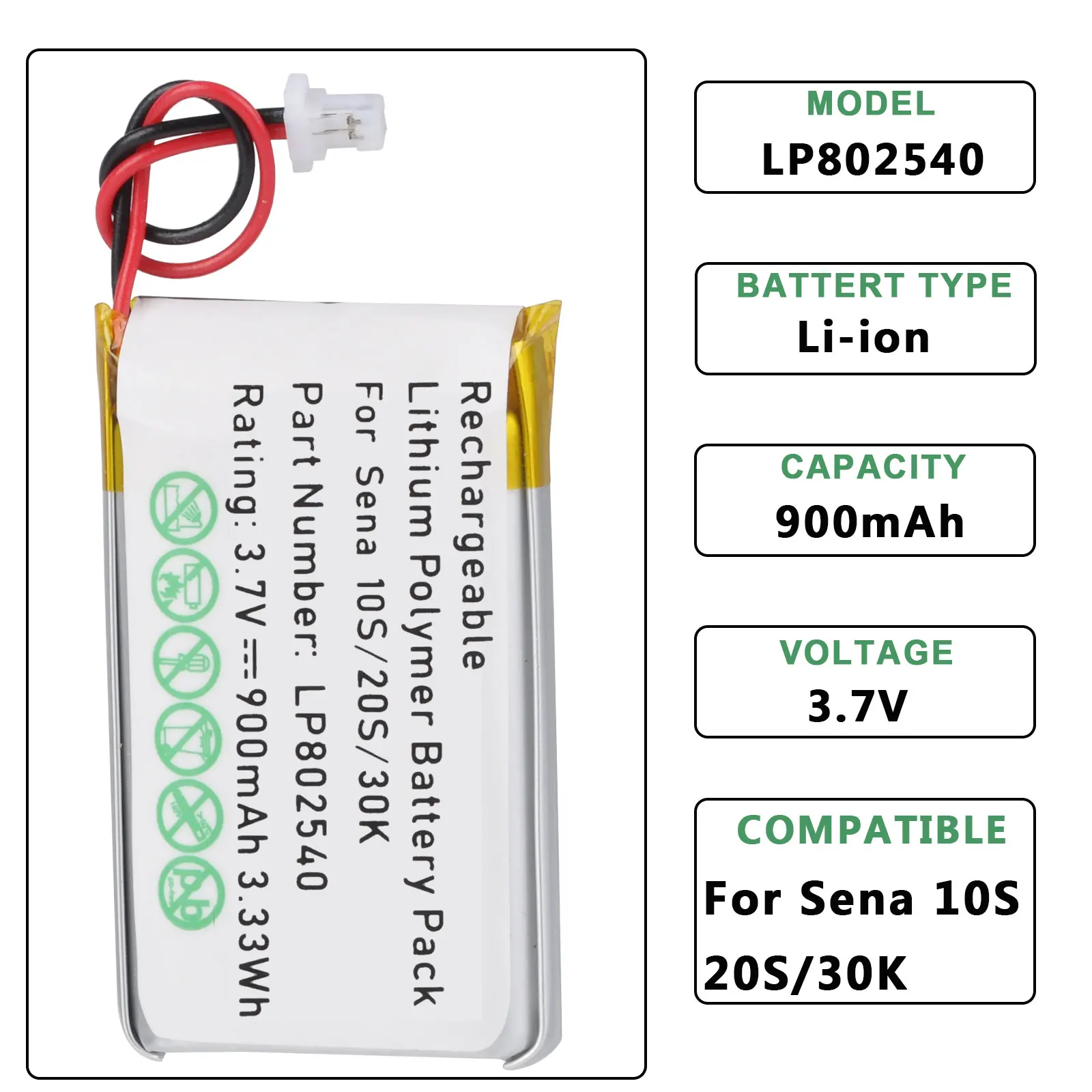 Replacement Battery for Sena 10S Series 10S-01 Sena 20s Series 20s-01 Sena 30K Series 30K-01D Motorcycles Bluetooth Intercom