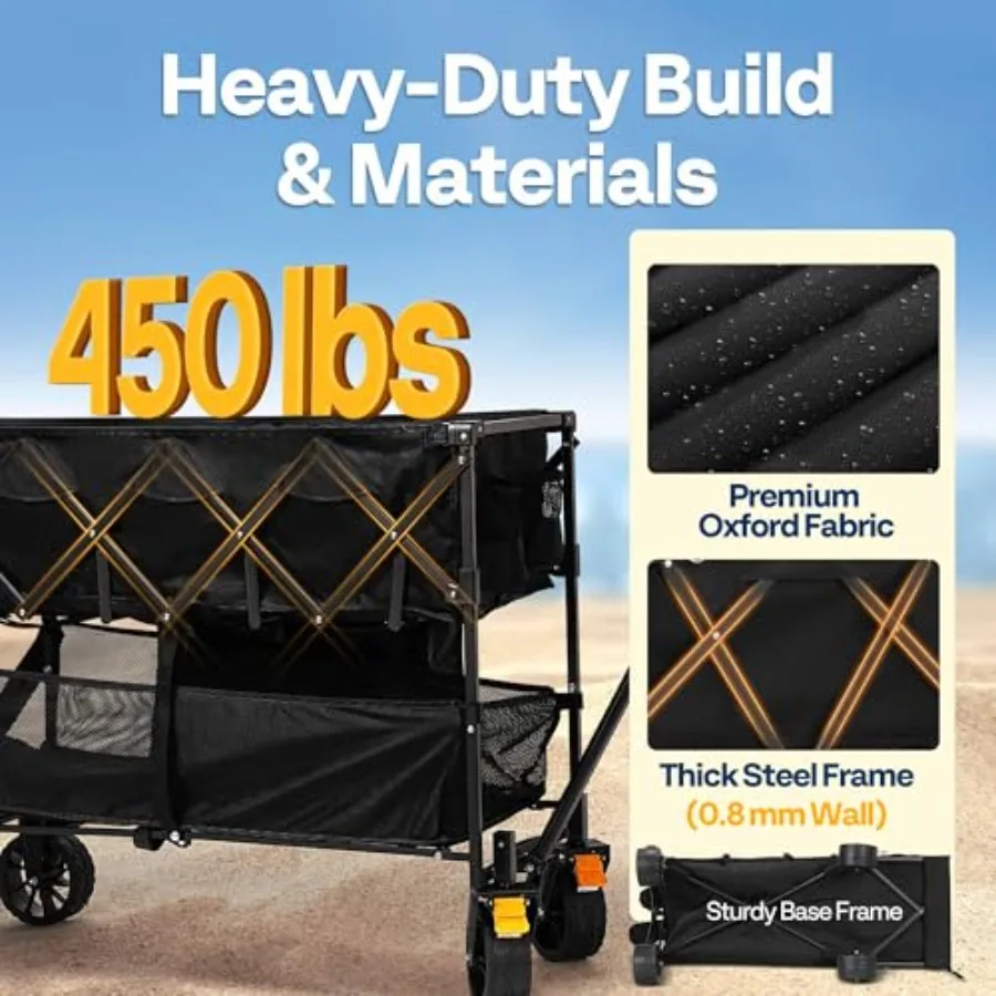 Vagão dobrável de dois andares de grande capacidade 400L 500lbs Carrinho dobrável utilitário resistente com rodas grandes 53 estendido para acampamento