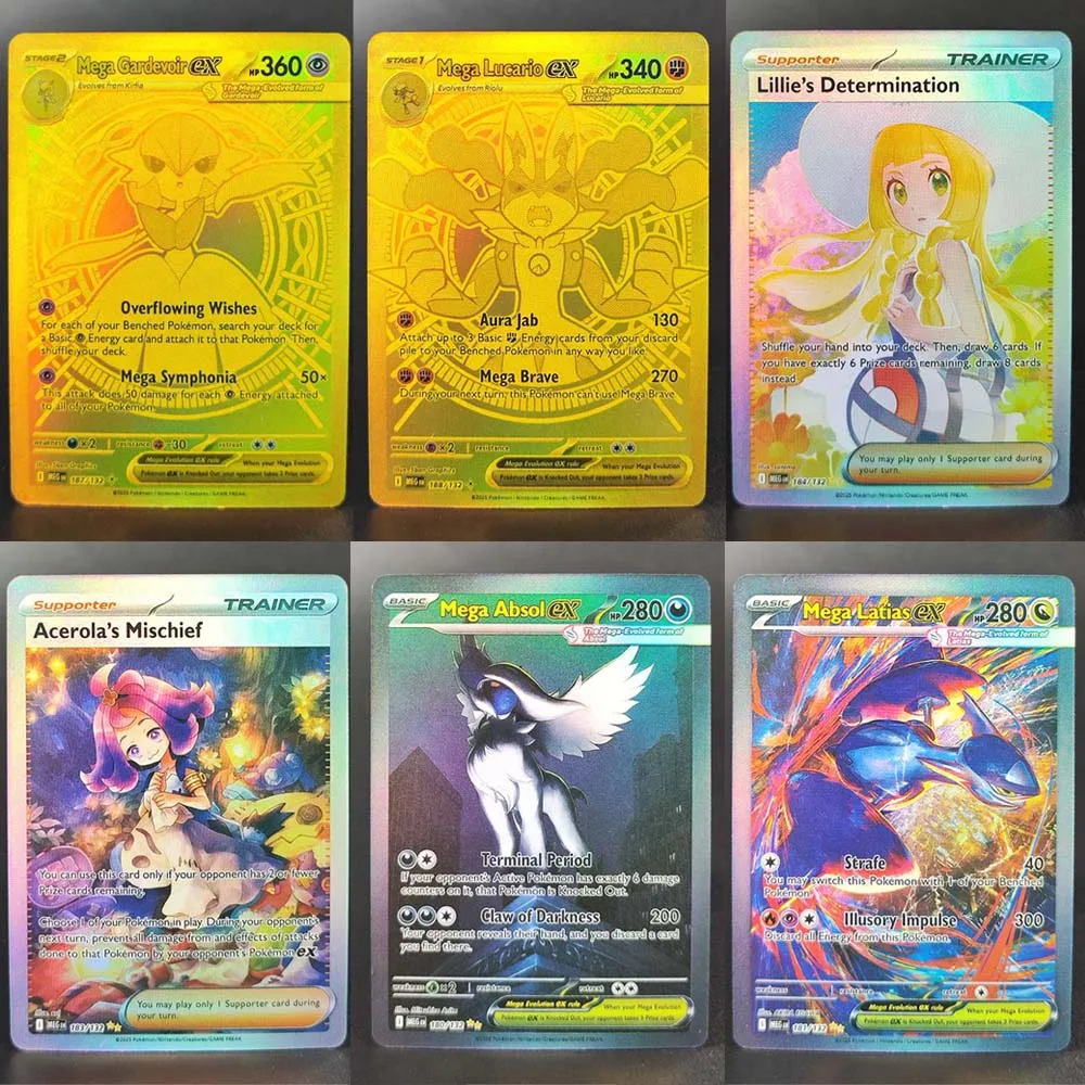 Self Made Proxy PTCG English Mega Lucario Gardevoir Latias ex Lillie ME01 Mega Evolution Hobby Collection Flash Card Toy