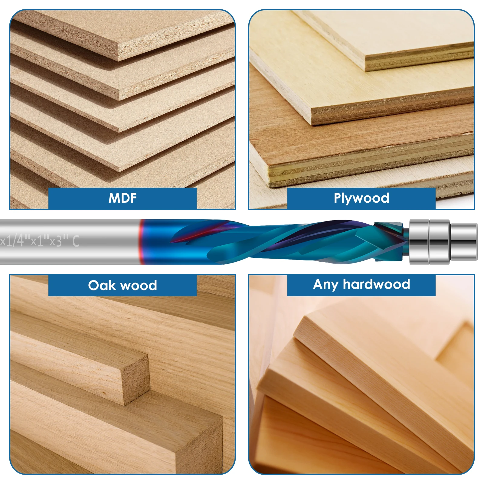 Up Down Cut Spiral Flush Trim Router Bit 1/4 Inch Shank Carbide Up Down Compression Flush Trim Router Bit with Nano Blue Coated